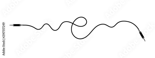 Quadro su tela Black audio cable with jack connectors in a wavy curvy line shape