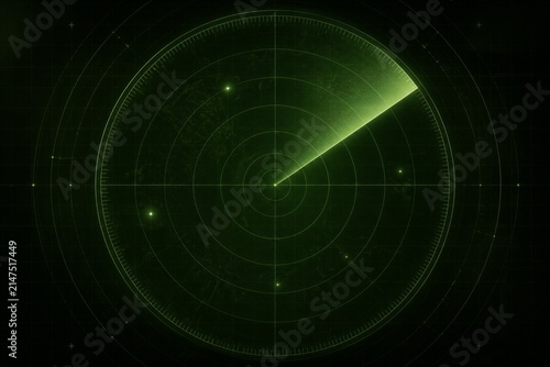 Circular radar sweep displaying blips on dark green grid interface