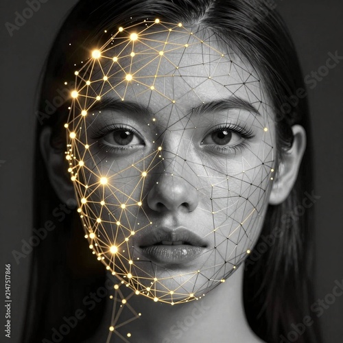 Human Face with Golden Neural Network Visualization