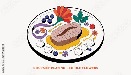 Obraz na plátně Very beautiful realistic vector illustration of exquisite gourmet plating with a