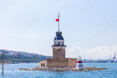 Maidens Tower in Istanbul, Turkey. (Turkish Name: Kiz Kulesi). Beautiful evening view in Istanbul.