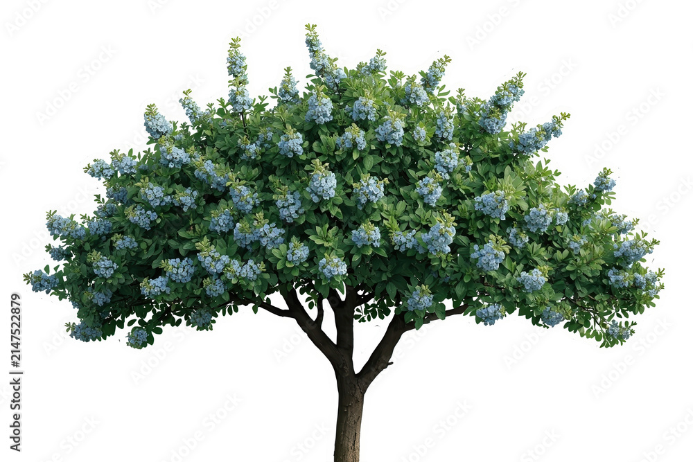 Fototapeta premium Broad blue flowering tree with spreading green branches