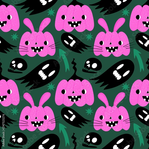 Halloween ghost seamless cute cartoon pattern for wrapping paper and fabrics and kids clothes print and packaging