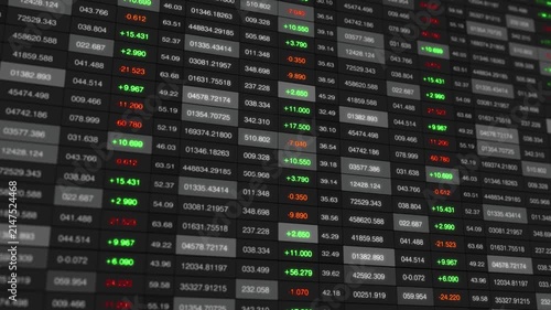 Data Visualization of Trading Metrics in a Dynamic Interface Showcasing Diverse Financial Metrics with Varying Color Indicators for Market Activity Analysis