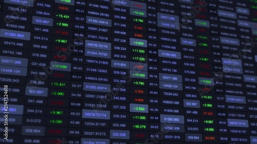 Dynamic Financial Data Display Featuring Stock Prices and Performance Metrics on a Dark Background with Color-Coded Indicators for Gain and Loss Trends