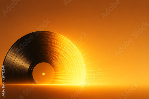 Music album cover, Vinyl Sunset, a record in the image of a golden sun setting into a golden sea, minimalist abstract design, ambient music, nostalgia, warmth and tranquility, golden reflections on th