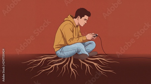 Gaming Youth Immersed in Digital World Representing Deeply Rooted Connection to Virtual Reality and Its Modern day Impact