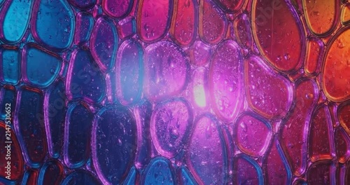 Abstract macro water droplets with red blue lighting.