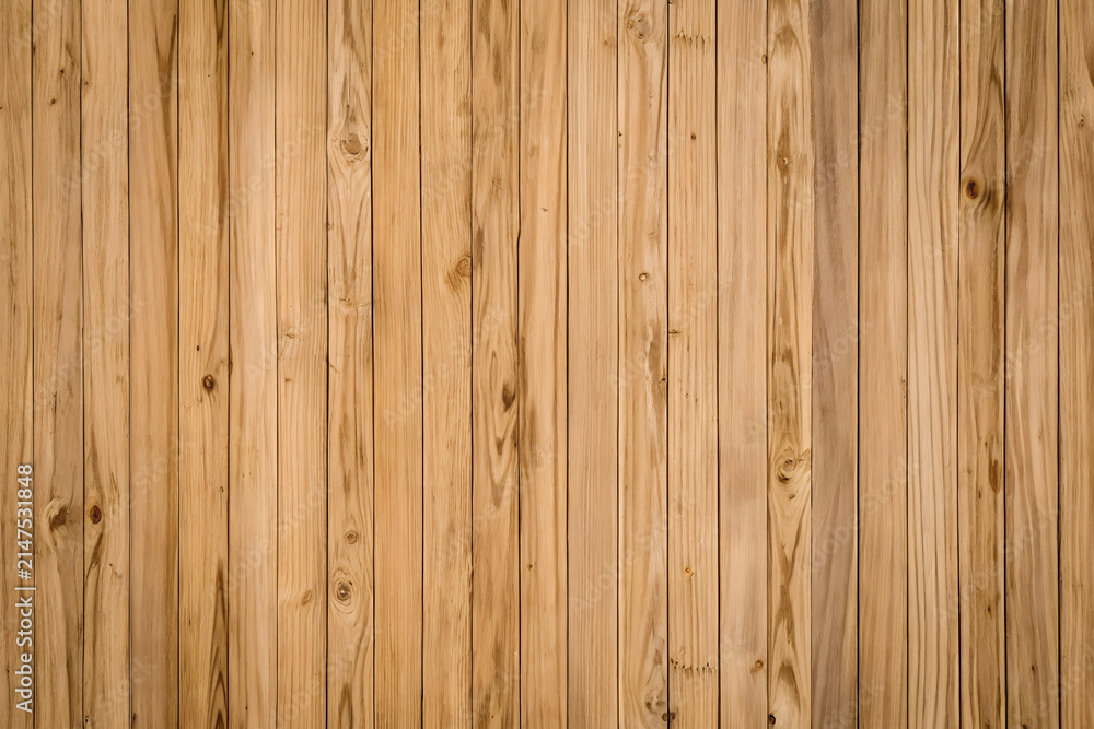 Fototapeta premium Light beige vertical teak wood planks knots texture background