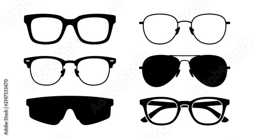 Fotografie Eyewear Collection, Six Styles of Glasses, Silhouette Vector Icons, Modern and C