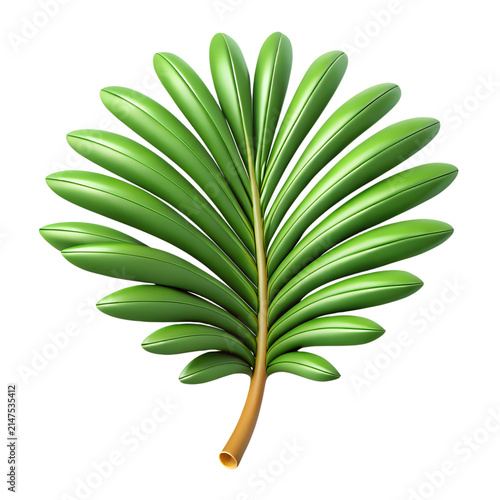Vibrant green stylized palm leaf featuring glossy textures and rounded symmetrical segments depicted as a high quality 3d render on transparent background