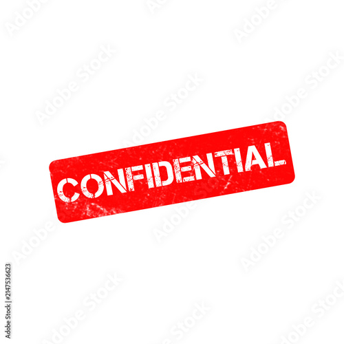 Confidential red rubber stamp icon, grunge textured secret document mark, classified information sign on white background