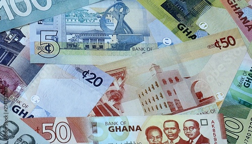 Cuadro en lienzo Ghanaian cedi money bills in pile