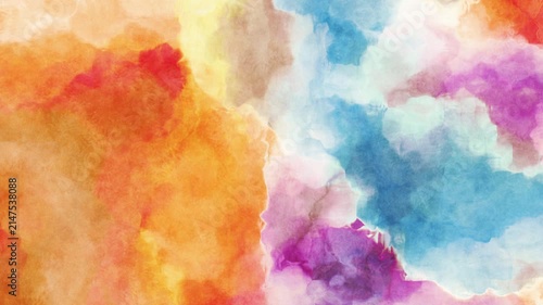 Grainy colorful ink wash on paper, abstract background, seamless loop. Digital animation.