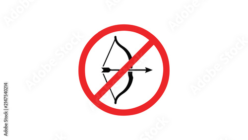 Red prohibition symbol featuring a crossed-out bow and arrow inside a circle on a plain white background.