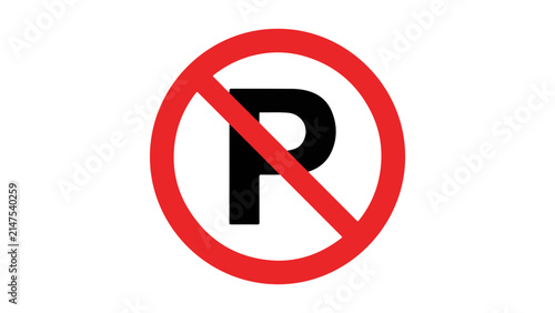 Red prohibition symbol with a crossed-out parking letter P on a white background indicates no parking allowed.