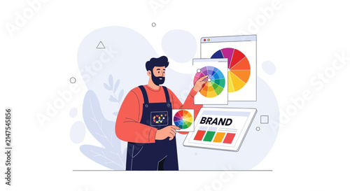 Graphic Designer Working on Branding and Color Palette Selection for a New Brand Identity