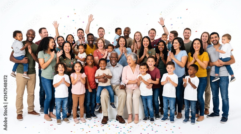 Obraz premium Diverse multi generation family celebrating together with confetti and smiles