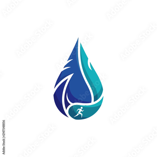 Water Drop Logo with Runner Silhouette