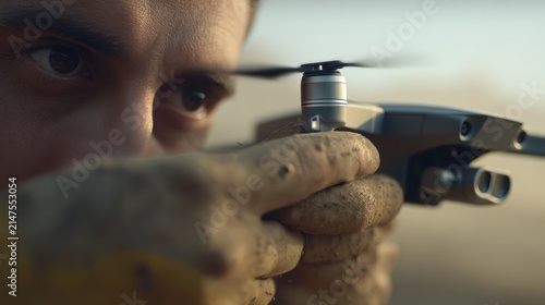 Man operating a drone outdoors technology and observation concept