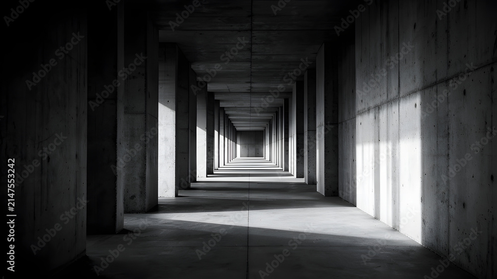 Fototapeta premium Brutalist Concrete Walkway with Dramatic Shadows
