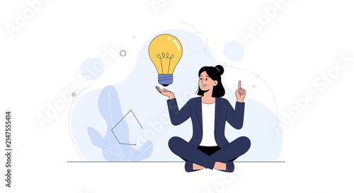 Creative Woman with Light Bulb Idea Symbol, Business Innovation and Brainstorming Concept Vector Illustration