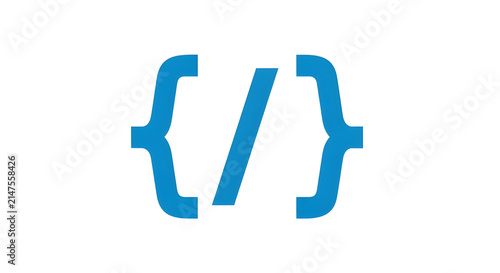 Code symbol icon. Programming concept. Blue developer sign on white background. Software engineering. Web design. IT technology. Computer scripting.
