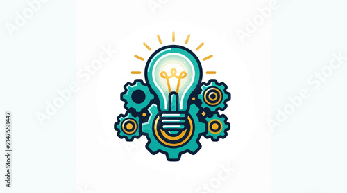 Lightbulb surrounded by mechanical gears represents a creative process and innovation in business.
