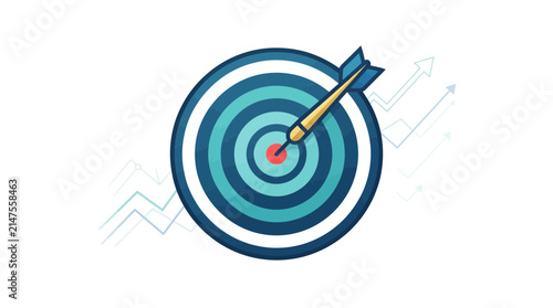 Target bullseye with a centered arrow represents precision and success in hitting business objectives.