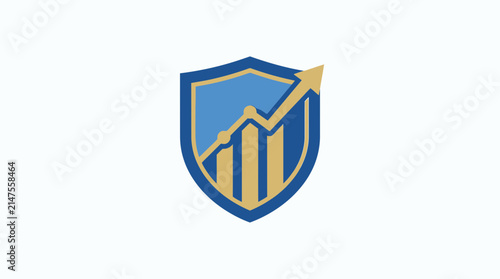 Shield emblem displays a golden rising bar graph to represent financial protection and market growth.