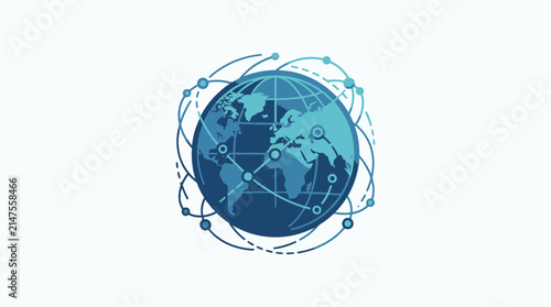 Globe with interconnected network lines symbolizes global communication and digital connectivity.