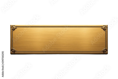 Wide blank gold nameplate with decorative corner details