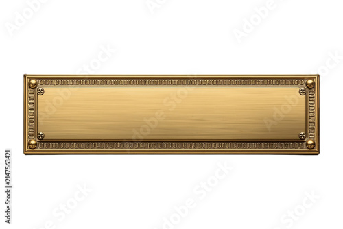 Long blank golden brass plaque with ornate border