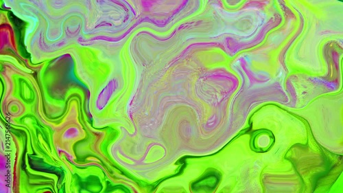 Bright neon lime green and soft purple liquid marble texture background. Swirling glossy acrylic paint motion design, ideal for modern abstract backdrops, visual effects, and digital creative art.