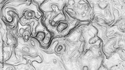 Swirling black and white liquid line art texture. Intricate topographic loops, wavy contour lines, and organic marble flow, ideal for modern abstract backdrops, graphic art, and poster design.