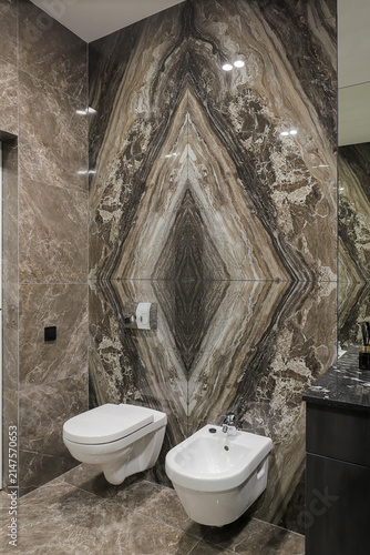 Luxury marble bathroom interior with toilet