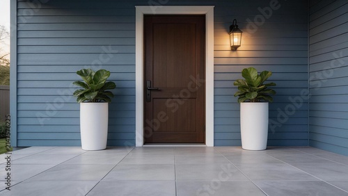 Front door with potted plants