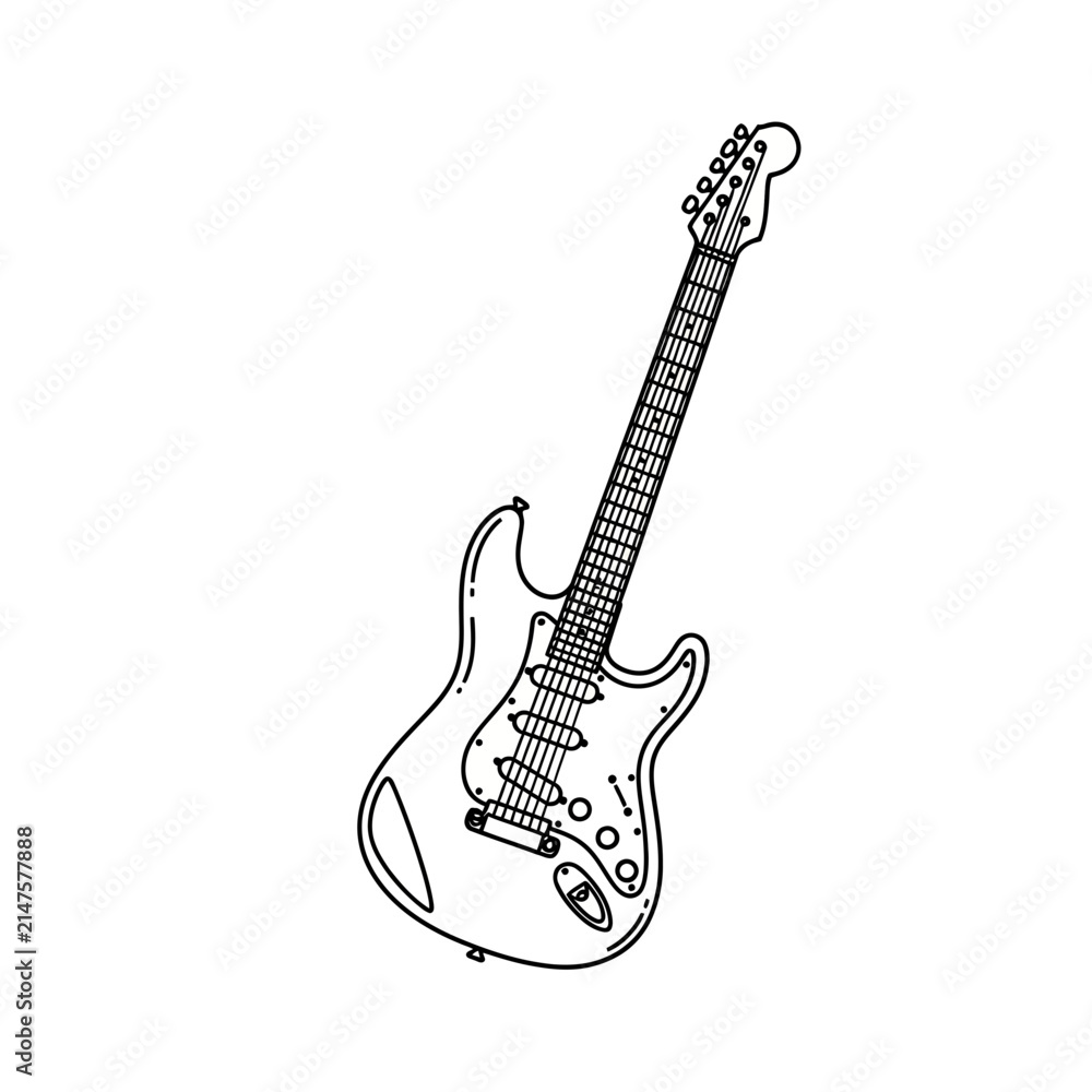 Fototapeta premium Minimalist Electric Guitar Line Art Vector Illustration Isolated on White Background