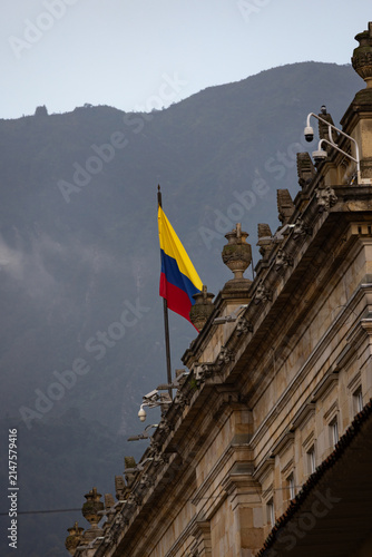 Colombian Flag on a Government Building in Bogota, Colombia