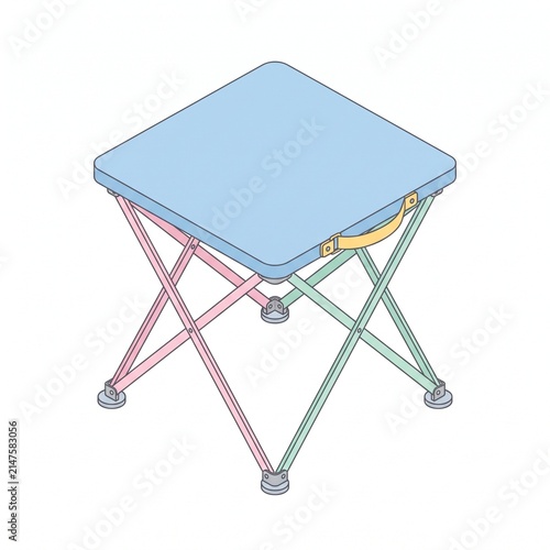 Foldable multicolored folding table with crossbar legs isolated on white background for outdoor events and portable workspace