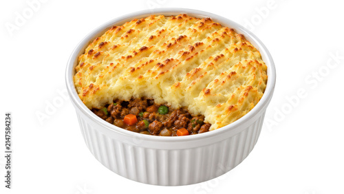 Shepherd Pie in White Ramekin with Mashed Potato Topping