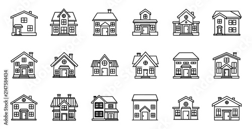House line icons set diverse architectural styles for real estate and design projects
