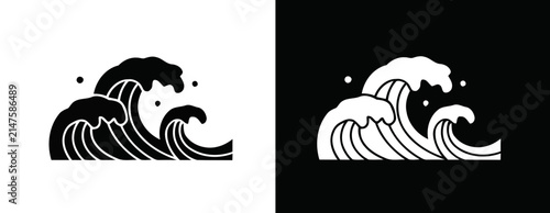Minimalist Ocean Wave Icons Set Featuring Curvy Sea Swell Graphics in High Contrast Black and White Flat Design for Nautical Branding and Web