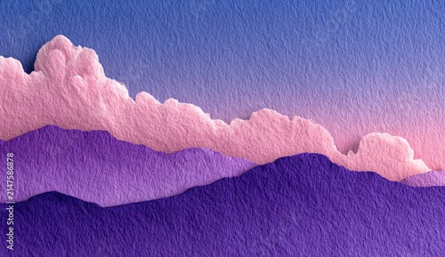 Pastel paper mountains and clouds