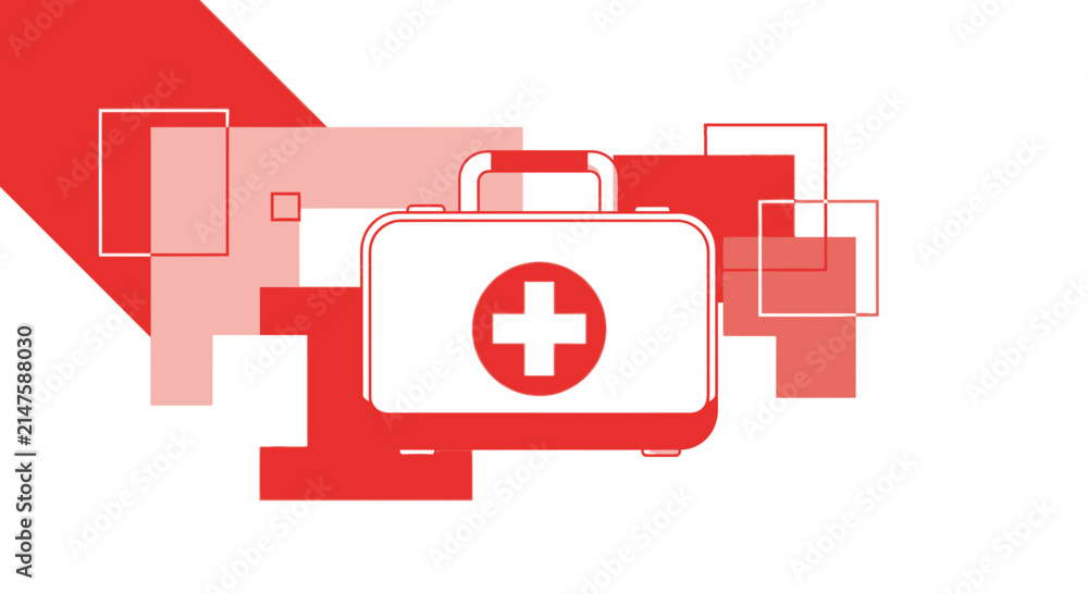 Fototapeta premium Minimalist Medical Kit Illustration with Geometric Shapes and a Vibrant Color Palette Approach