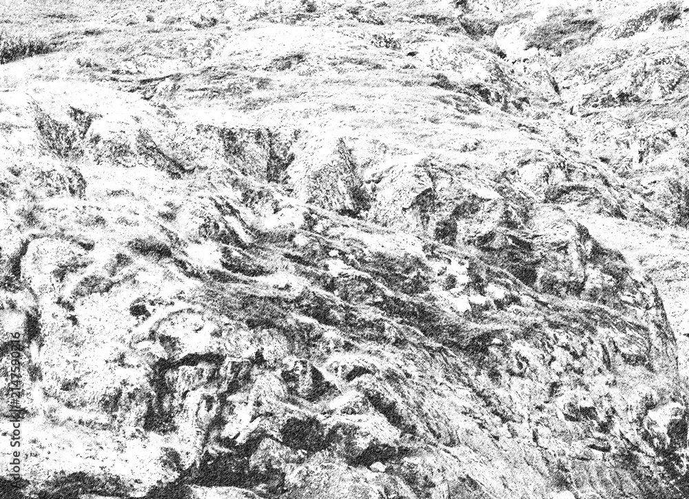 Naklejka premium Rugged Rock Surface in High Key Black and White Sketch Effect