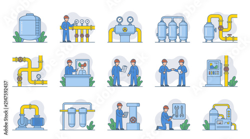 Quadro su tela Industrial workers conduct routine maintenance and system diagnostics on complex plant machinery to ensure optimal operational efficiency and safety throughout the entire manufacturing facility cycle