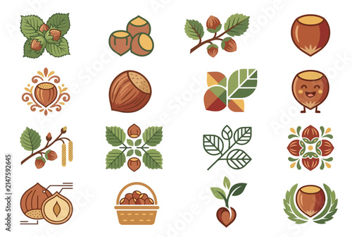 Stylized hazelnut brand icons and logo marks.