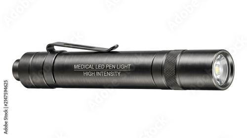 Isolated high intensity medical LED pen light with transparent background.