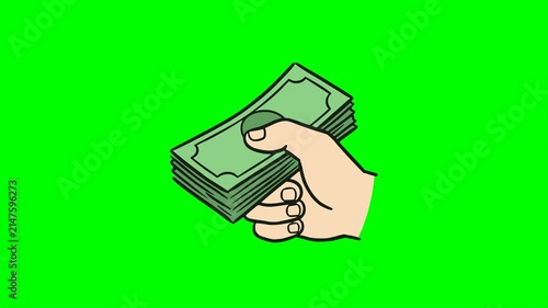cartoon hand holding a stack of money cash financial animation HD 4K